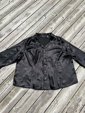 Blue Diamond black silky button up dress shirt